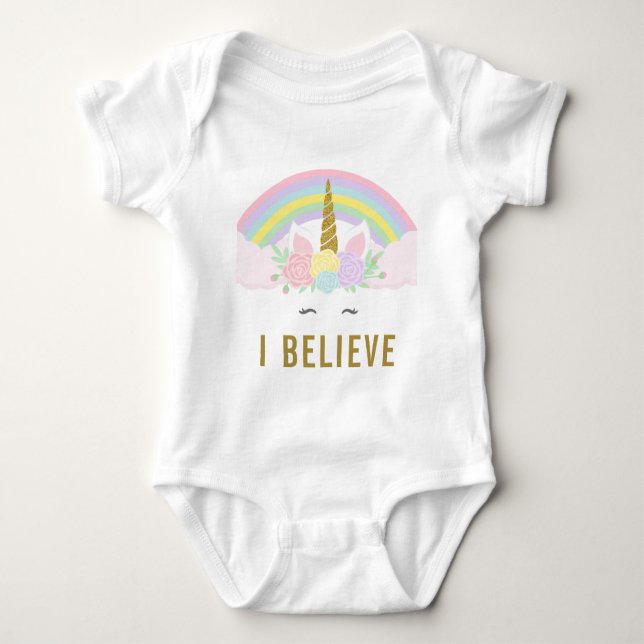 I Believe Unicorn Baby Romper (Front)
