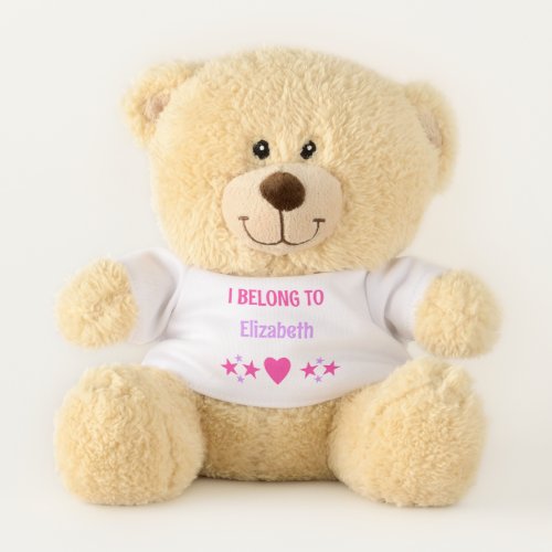 I belong to add name and message pink purple teddy bear