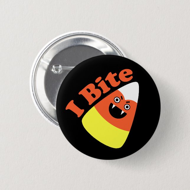I Bite Halloween Candy Corn Vampire Button (Front & Back)