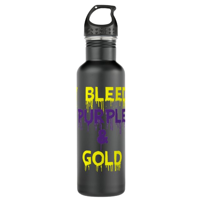 I BLEED PURPLE AND GOLD (LAKERS) STAINLESS STEEL WATER BOTTLE (Front)