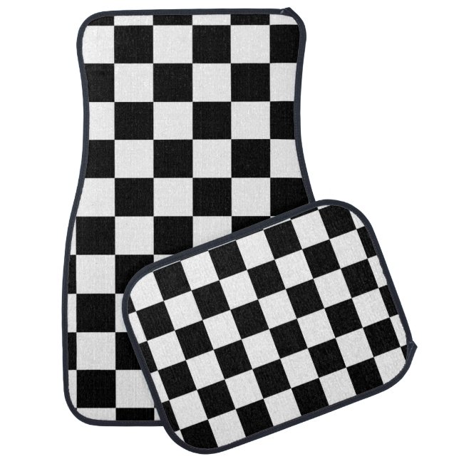 I Bleed Racing Check Black White Checkered Custom Car Floor Mat (Set)