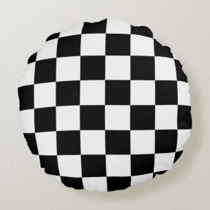 I Bleed Racing Check Black White Checkered Custom Round Pillow
