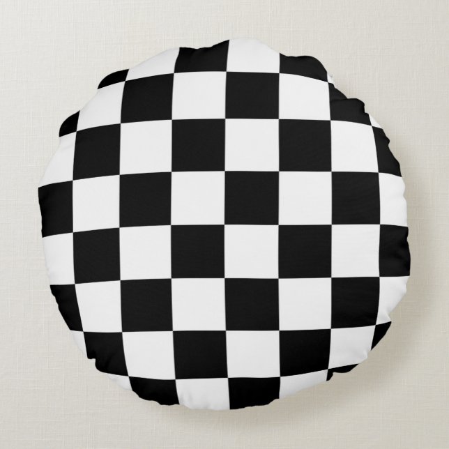 I Bleed Racing Check Black White Checkered Custom Round Pillow (Back)