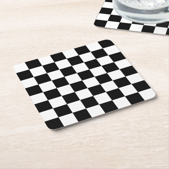 I Bleed Racing Check Black White Checkered Custom Square Paper Coaster (Angled)