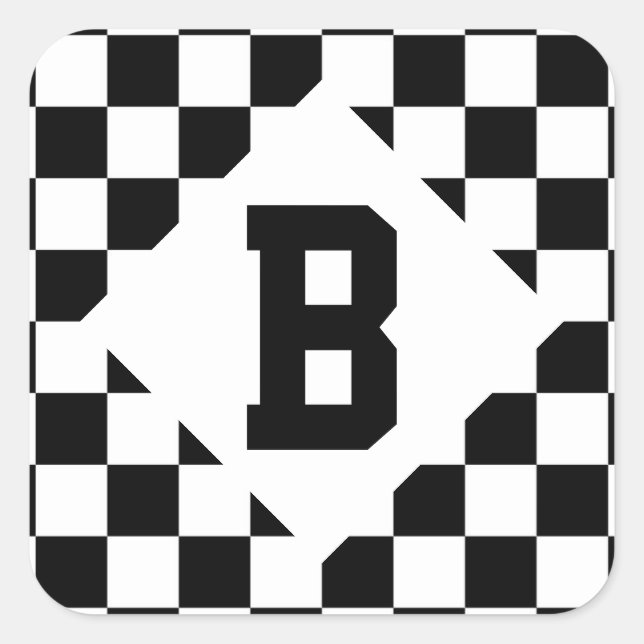 I Bleed Racing Check Black White Checkered Custom Square Sticker (Front)
