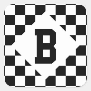 I Bleed Racing Check Black White Checkered Custom Square Sticker