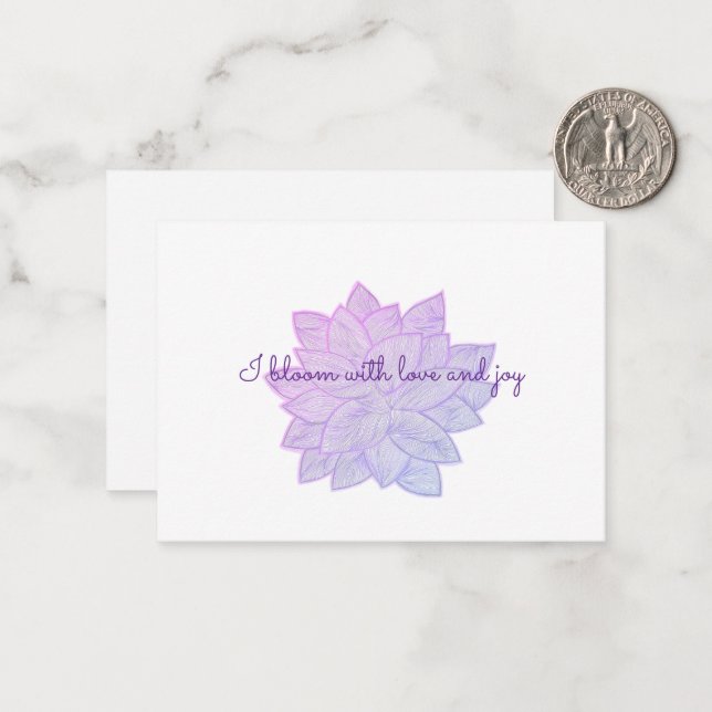 I bloom with love and joy: Floral Affirmation Note Card (Front/Back In Situ)