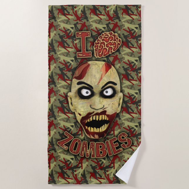 I Brain Zombies Beach Towel (Front)