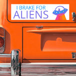 I BRAKE FOR ALIENS Cute UFO Spaceship Bumper Sticker<br><div class="desc">Hand drawn just for you! Customize the text,  add your own,  and change color. Makes a great gift! Check my shop for more!</div>