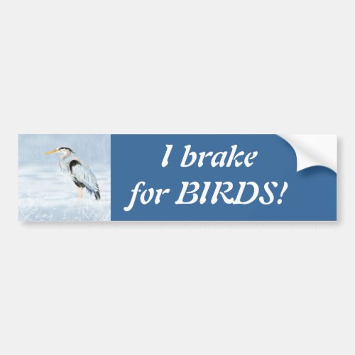 I brake for Birds _ Birding with Great Blue Heron Bumper Sticker