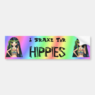 I Brake for Hippies Twin Hippie Chicks Peace Sign Bumper Sticker