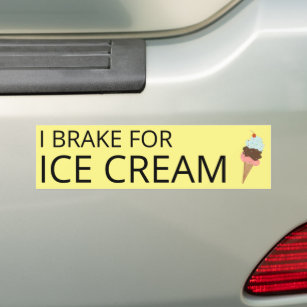 I BRAKE FOR ICE CREAM Cute Ice Cream Cone  Bumper Sticker