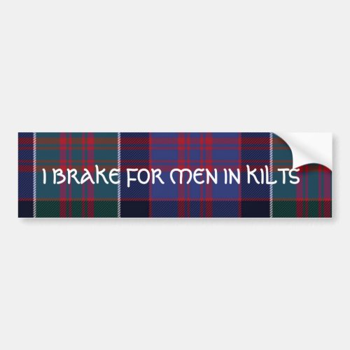 I brake for men in kilts_ clan ranald tartan bumper sticker