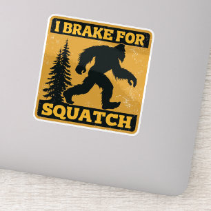 I Brake For Squatch Retro Bigfoot Black and Yellow Sticker