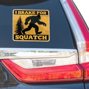 I Brake For Squatch Retro Bigfoot Funny Yellow Sticker