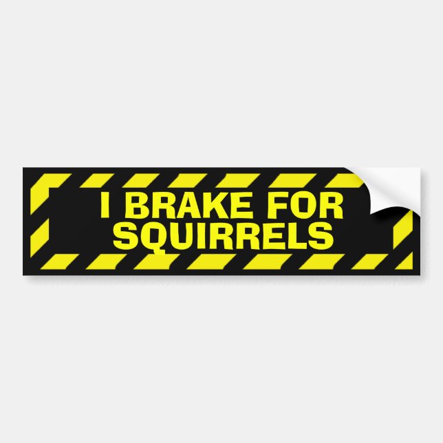 I brake for squirrels yellow caution sticker (Front)