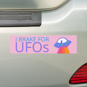 I BRAKE FOR UFOS Cute Alien Spaceship  Bumper Sticker