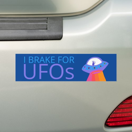 I BRAKE FOR UFOS Cute Alien Spaceship    Bumper Sticker