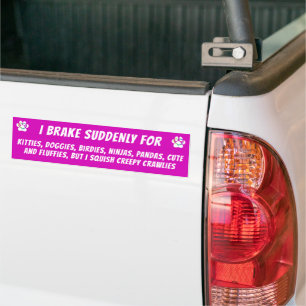 I BRAKE SUDDENLY FOR KITTIES, DOGGIES BIRDIES, BUT BUMPER STICKER