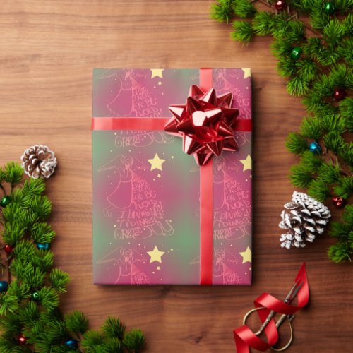 I bring you tidings Angel Pink and Green Wrapping Paper