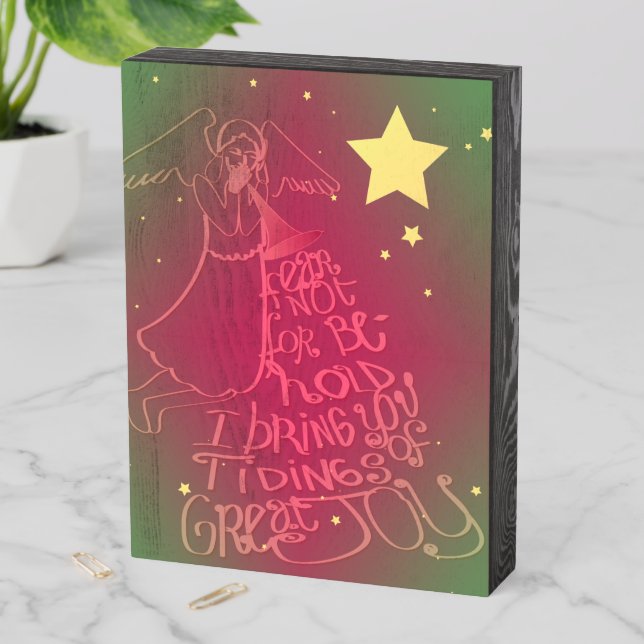 "I Bring You Tidings..."Angel  Wooden Box Sign (In Situ Vertical)