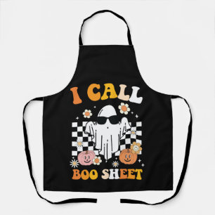 I Call Boo Sheet Halloween Retro Ghost Apron