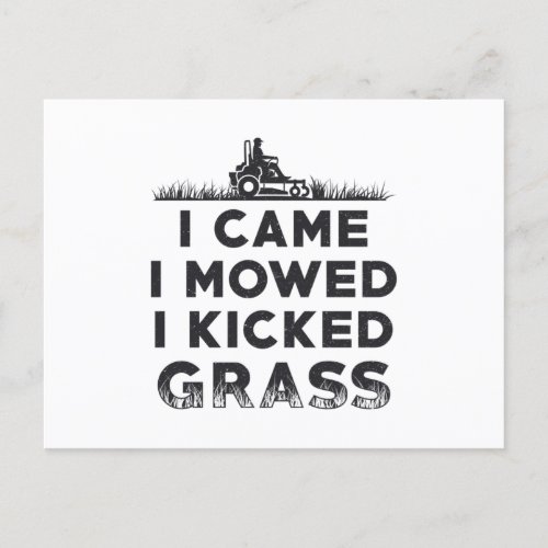 I Came I Mowed I Kicked Grass Lawn Mower Mowing Postcard