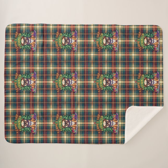 I Came I Sat I Sparkled Funny Christmas Bulldog Sherpa Blanket (Front (Horizontal))