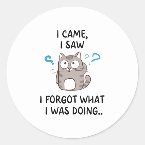 I came i saw i forgot what i was doing  classic round sticker