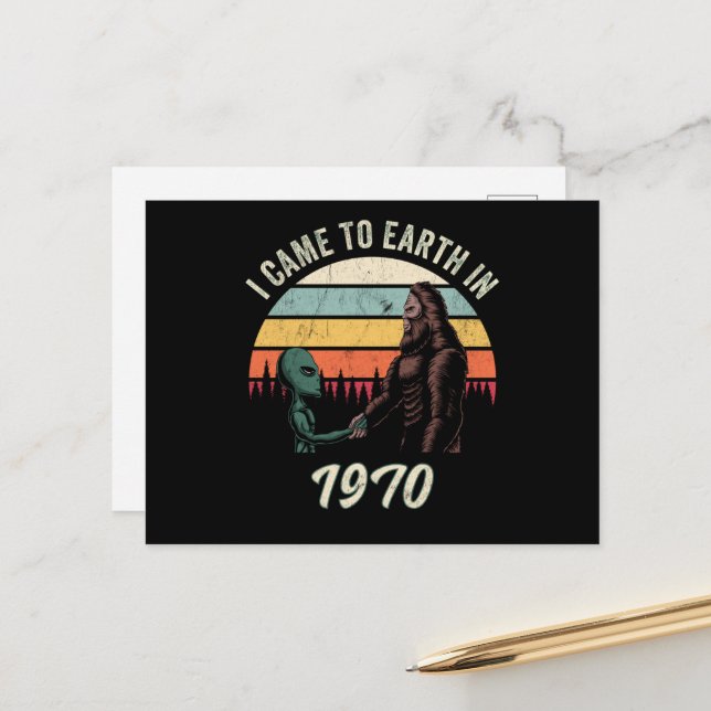 I Came To Earth In 1970 Alien & Bigfoot Postcard (Front/Back In Situ)