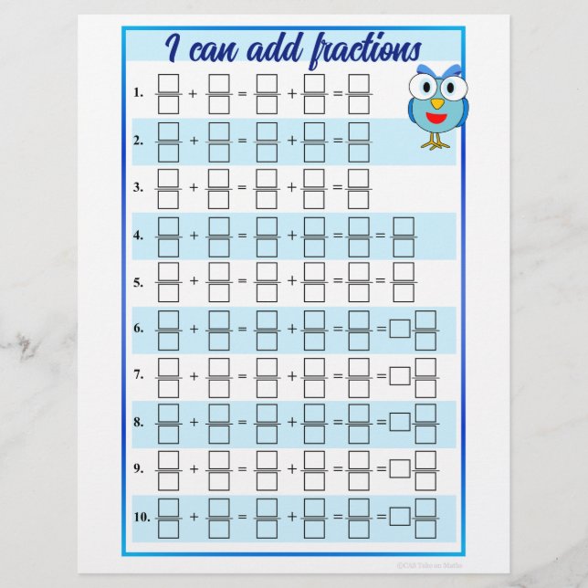 I Can Add and Subtract Fractions Templates Letterhead (Front)
