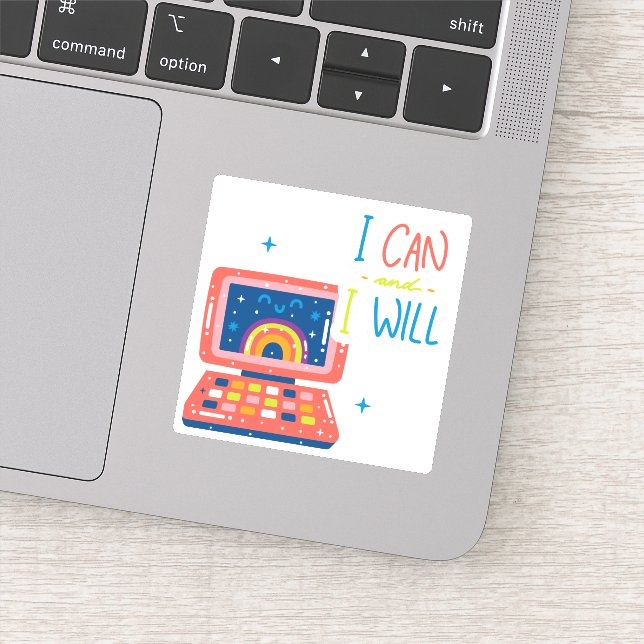 I Can and I Will Retro Technology Themed Vinyl Sticker (Detail)