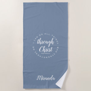 I Can Do All Things Dusty Blue Yoga Beach Towel