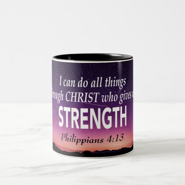 I CAN DO ALL THINGS Phil 4:13 Christian Scripture Two-Tone Coffee Mug (Center)