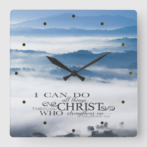 I can do all things through Christ Bible Verse Square Wall Clock