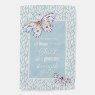 I can do all things through Christ Blue Butterfly Garden Flag
