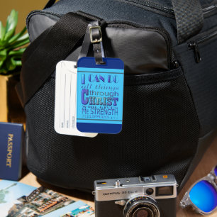 I can do all things through Christ Blue Text Luggage Tag