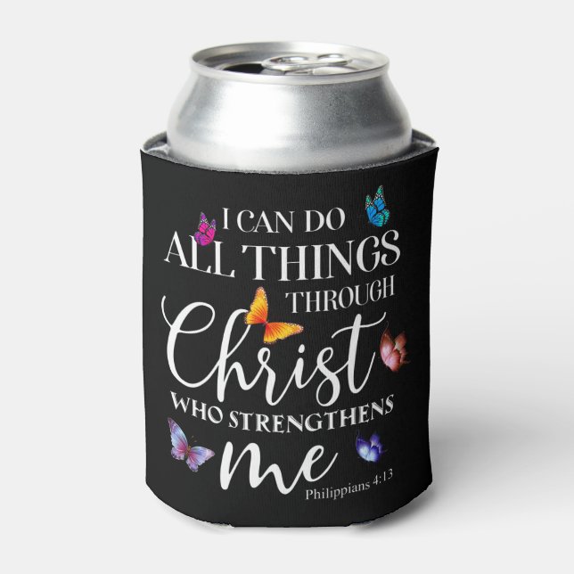 I Can Do All Things Through Christ Butterfly Art Can Cooler (Can Front)