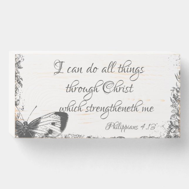I Can Do All Things through Christ Farmhouse Faith Wooden Box Sign (Front Horizontal)