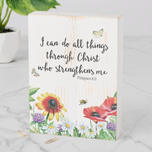 I Can Do All Things Through Christ Floral Artwork Wooden Box Sign