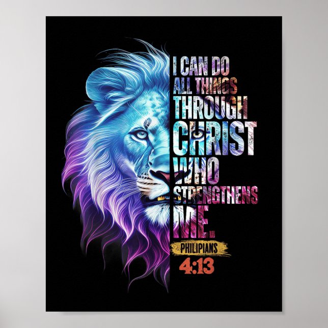 I Can Do All Things Through Christ Lion Faith Chri Poster (Front)