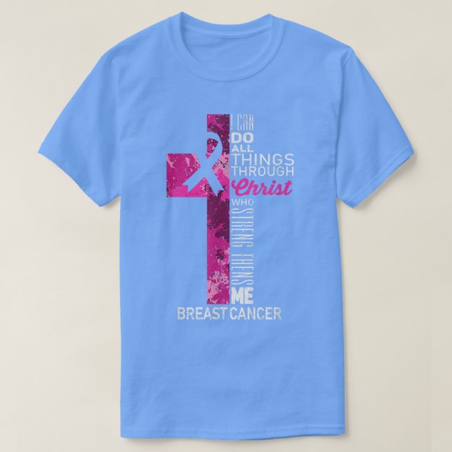 I Can Do All Things Through Christ Pink Cross Reli T-Shirt (Design Front)