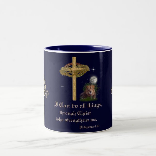 I can do all things through Christ scripture Two-Tone Coffee Mug (Center)