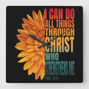 i can do all things through christ who strengthens square wall clock