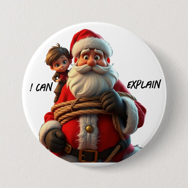 I Can Explain, Cartoon Santa Claus And Little Boy Button (Front)