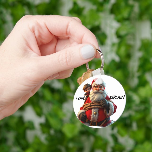 I Can Explain, Cartoon Santa Claus And Little Boy Keychain (Hand)