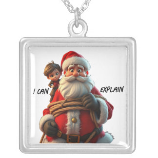 I Can Explain, Cartoon Santa Claus And Little Boy Silver Plated Necklace