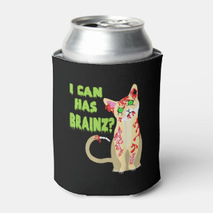 I Can Has A Brain Zombie Cat Shirt Can Cooler