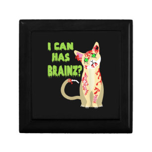 I Can Has A Brain Zombie Cat Shirt Gift Box