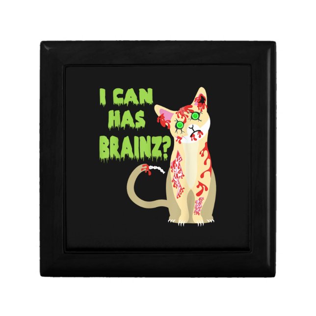 I Can Has A Brain Zombie Cat Shirt Gift Box (Front)